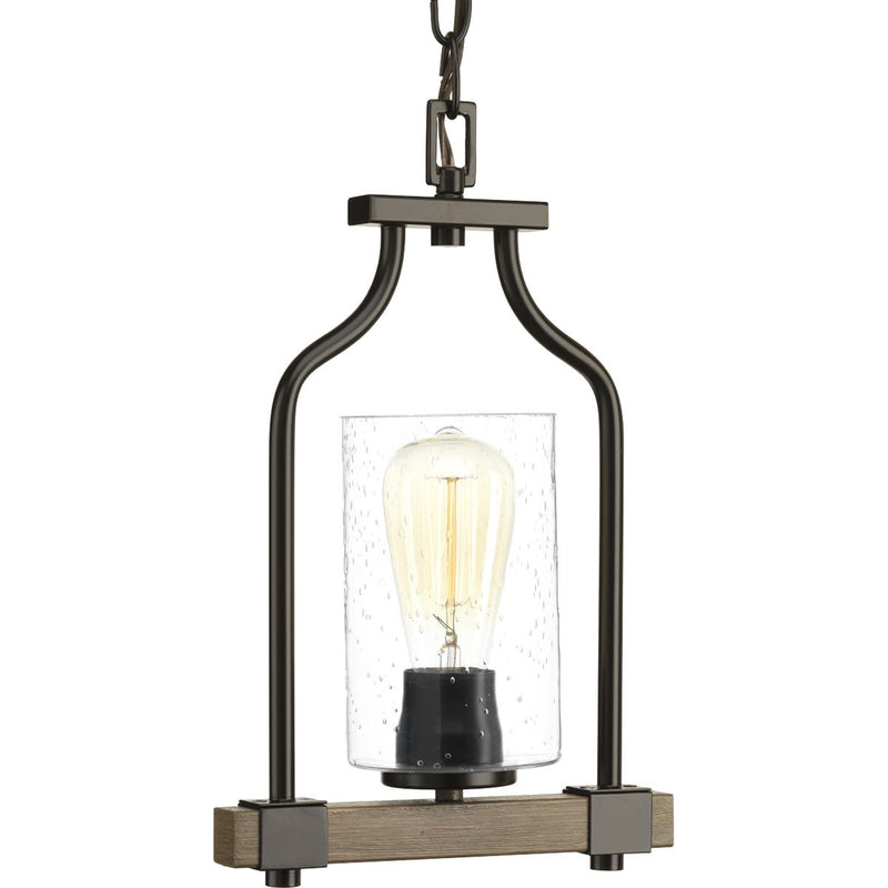 Progress P500056-020 Barnes Mill Collection One-Light Antique Bronze Clear Seeded Glass Farmhouse Mini-Pendant Light Main Image.jpg