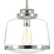 Progress P500061-104 Judson Collection One-Light Polished Nickel Clear Glass Farmhouse Pendant Light Main Image.jpg