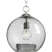 Progress P500063-009 Malbec Collection One-Light Brushed Nickel Clear Textured Glass Global Pendant Light Main Image.jpg