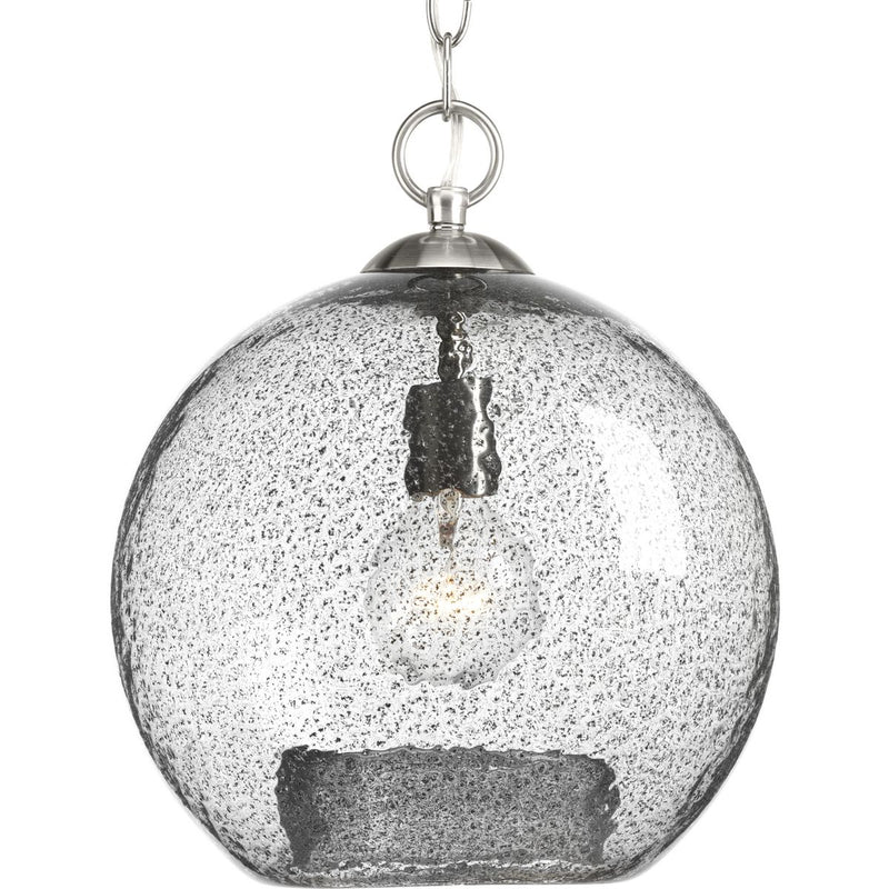 Progress P500063-009 Malbec Collection One-Light Brushed Nickel Clear Textured Glass Global Pendant Light Main Image.jpg