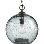 Progress P500063-020 Malbec Collection One-Light Antique Bronze Recycled Blue Textured Glass Global Pendant Light Main Image.jpg