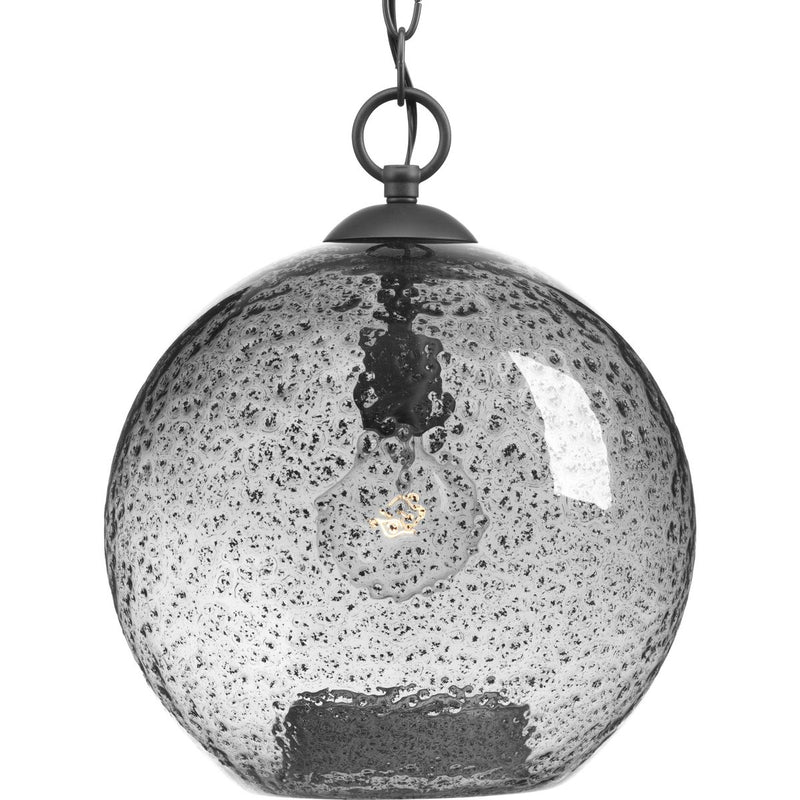 Progress P500063-143 Malbec Collection One-Light Graphite Smoked Textured Glass Global Pendant Light Main Image.jpg