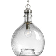 Progress P500064-009 Zin Collection One-Light Brushed Nickel Clear Textured Glass Global Pendant Light Main Image.jpg