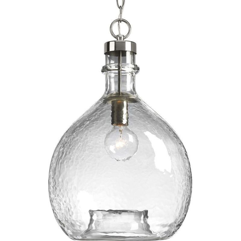 Progress P500064-009 Zin Collection One-Light Brushed Nickel Clear Textured Glass Global Pendant Light Main Image.jpg