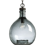 Progress P500064-020 Zin Collection One-Light Antique Bronze Recycled Blue Textured Glass Global Pendant Light Main Image.jpg