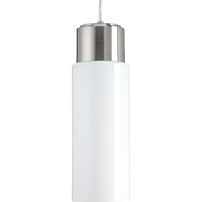 Progress P500065-009-30 Neat LED Collection One-Light Brushed Nickel Glossy Opal Glass Coastal Pendant Light Main Image.jpg