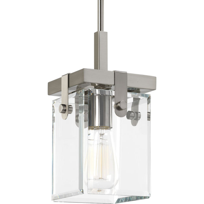 Progress P500073-009 Glayse Collection One-Light Brushed Nickel Clear Glass Luxe Pendant Light Main Image.jpg