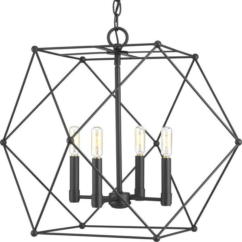 Progress P500083-031 Spatial Collection Four-Light Matte Black Global Pendant Light Main Image.jpg