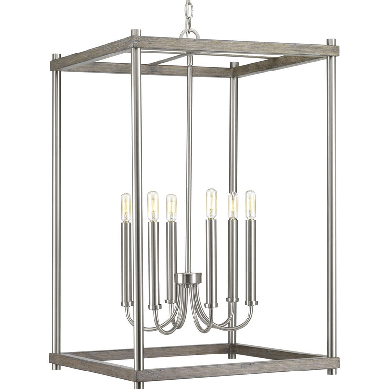 Progress P500089-009 Fontayne Collection Six-Light Brushed Nickel Farmhouse Pendant Light Main Image.jpg