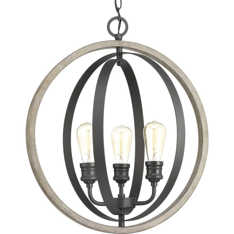 Progress P500093-143 Conestee Collection Three-Light Graphite Farmhouse Pendant Light Main Image.jpg