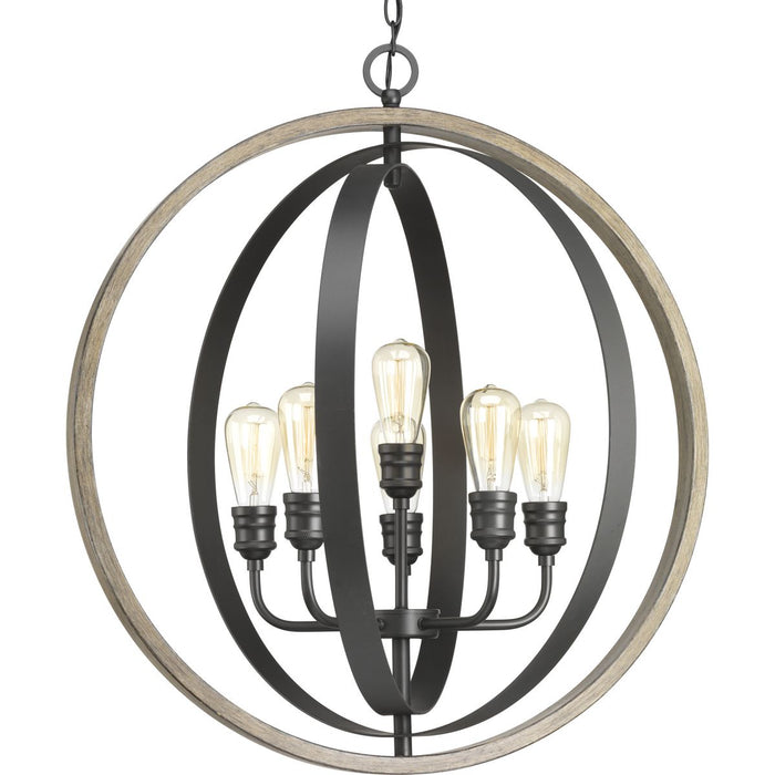 Progress P500094-143 Conestee Collection Six-Light Graphite Farmhouse Pendant Light Main Image.jpg