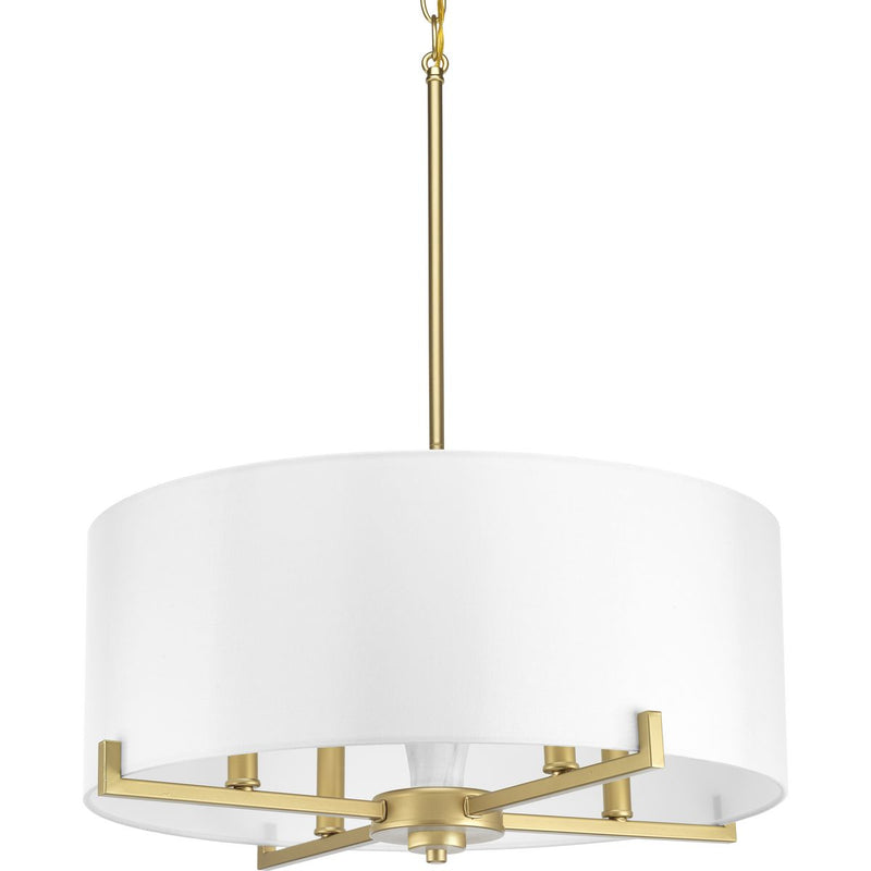 Progress P500108-078 Palacio Collection Four-Light Vintage Gold White Silk Shade Luxe Pendant Light Main Image.jpg