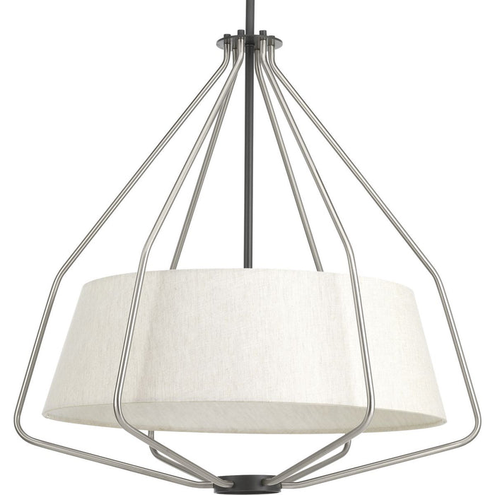 Progress P500117-009 Hangar Collection Three-Light Brushed Nickel Mid-Century Pendant Light Main Image.jpg