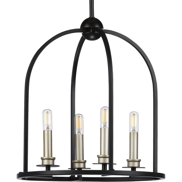 Progress P500121-031 Seneca Collection Four-Light Matte Black Farmhouse Pendant Light Main Image.jpg