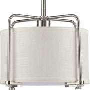 Progress P500138-009 Kempsey Collection One-Light Brushed Nickel Summer Linen Shade Farmhouse Pendant Light Main Image.jpg
