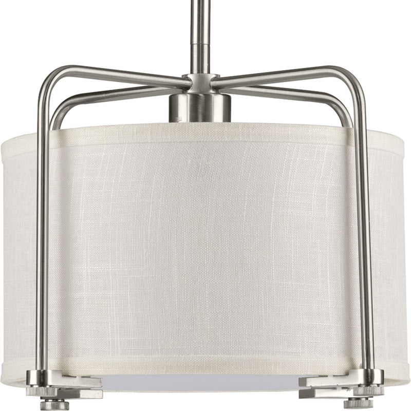 Progress P500138-009 Kempsey Collection One-Light Brushed Nickel Summer Linen Shade Farmhouse Pendant Light Main Image.jpg