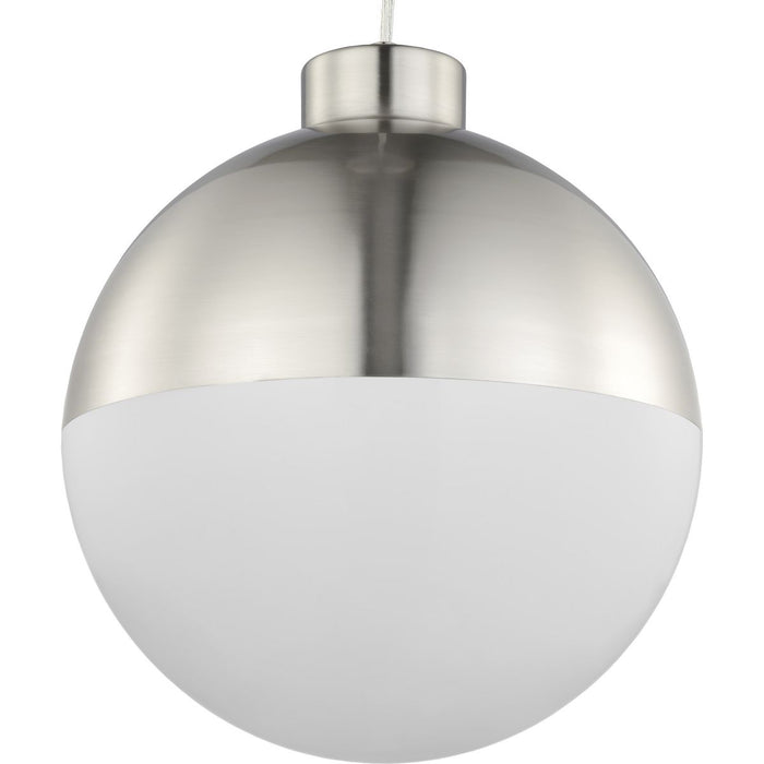 Progress P500148-009-30 Globe LED Collection One-Light Brushed Nickel Opal Glass Mid-Century Modern Pendant Light Main Image.jpg