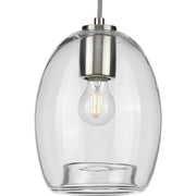 Progress P500159-009 Caisson Collection One-Light Brushed Nickel Clear Glass Global Pendant Light Main Image.jpg