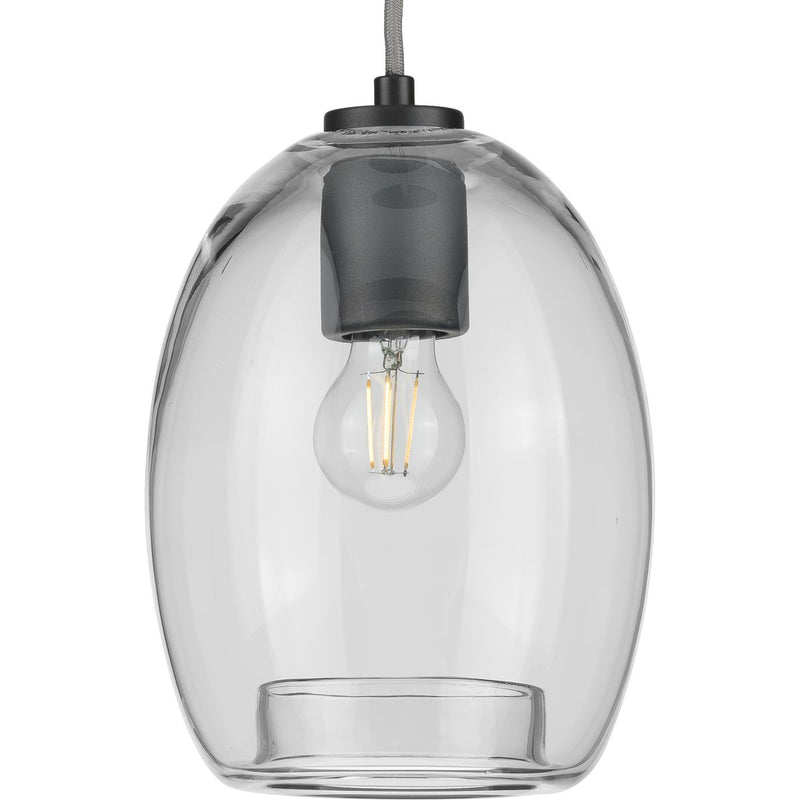 Progress P500159-143 Caisson Collection One-Light Graphite Clear Glass Global Pendant Light Main Image.jpg