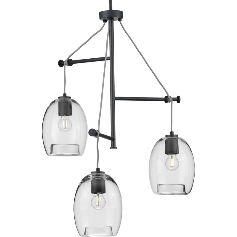 Progress P500160-143 Caisson Collection Three-Light Graphite Clear Glass Global Pendant Light Main Image.jpg