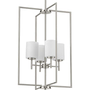 Progress P500206-009 Replay Collection Four-Light Brushed Nickel Etched White Glass Modern Pendant Light Main Image.jpg