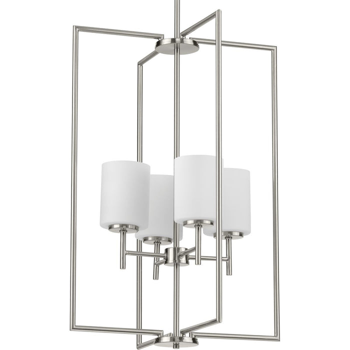 Progress P500206-009 Replay Collection Four-Light Brushed Nickel Etched White Glass Modern Pendant Light Main Image.jpg