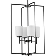 Progress P500206-031 Replay Collection Four-Light Textured Black Etched White Glass Modern Pendant Light Main Image.jpg