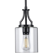 Progress P500208-031 Lassiter Collection One-Light Matte Black Clear Glass Modern Pendant Light Main Image.jpg