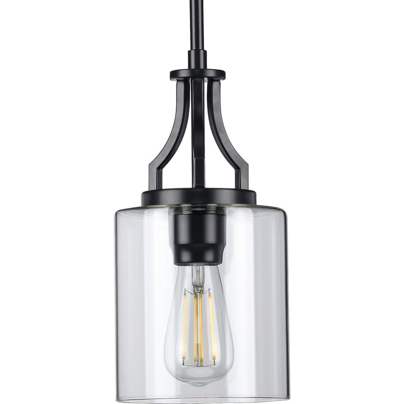 Progress P500208-031 Lassiter Collection One-Light Matte Black Clear Glass Modern Pendant Light Main Image.jpg