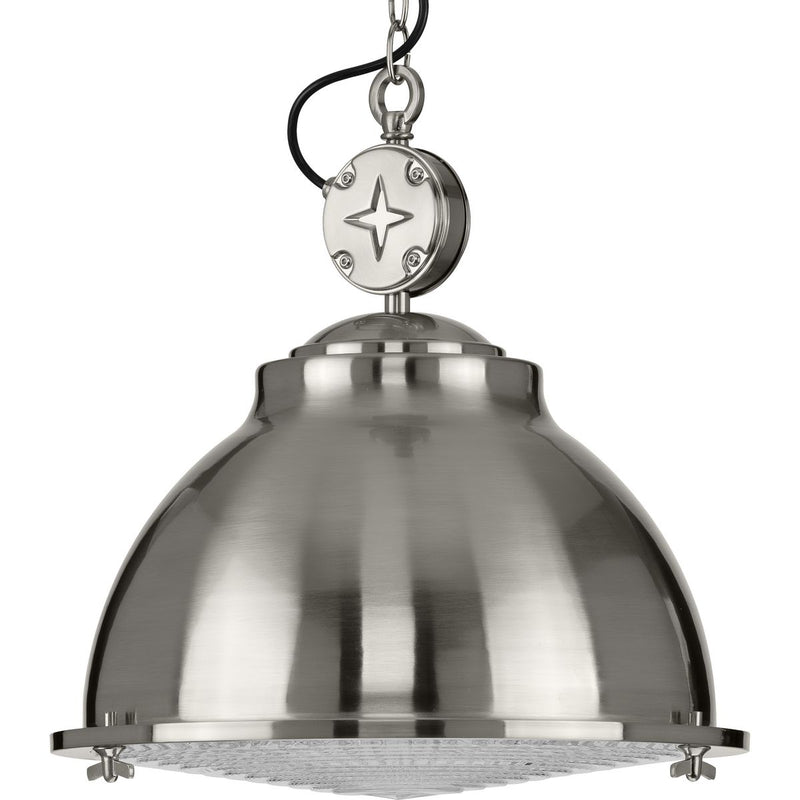 Progress P500212-009 Medal Collection One-Light Brushed Nickel Clear Patterned Glass Coastal Pendant Light Main Image.jpg