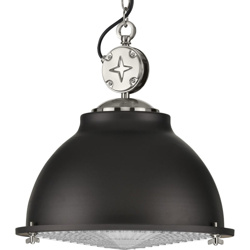 Progress P500212-143 Medal Collection One-Light Graphite Clear Patterned Glass Coastal Pendant Light Main Image.jpg