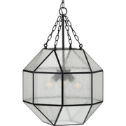 Progress P500222-031 Mauldin Collection Three-Light Matte Black Clear Seeded Glass Global Pendant Light Main Image.jpg