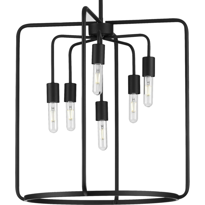 Progress P500225-031 Bonn Collection Six-Light Matte Black Farmhouse Pendant Light Main Image.jpg