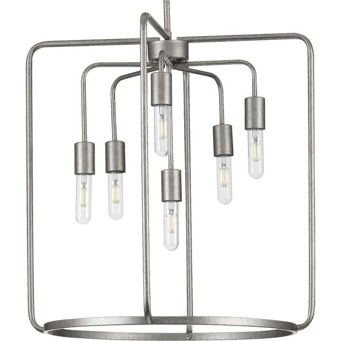 Progress P500225-141 Bonn Collection Six-Light Galvanized Finish Farmhouse Pendant Light Main Image.jpg