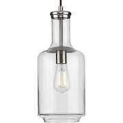 Progress P500229-009 Latrobe Collection One-Light Brushed Nickel Clear Glass Coastal Pendant Light Main Image.jpg