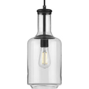 Progress P500229-031 Latrobe Collection One-Light Matte Black Clear Glass Coastal Pendant Light Main Image.jpg
