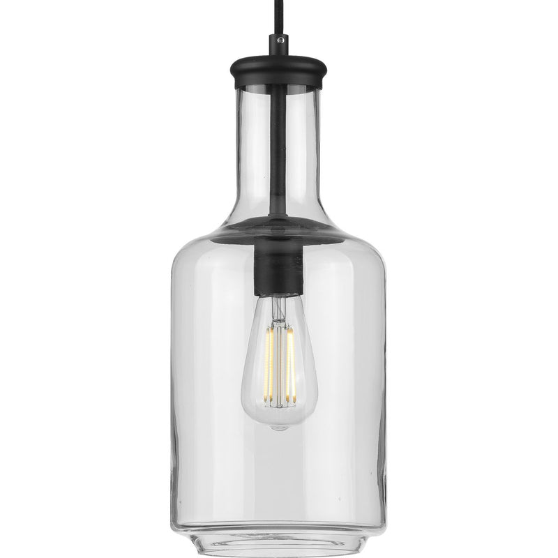 Progress P500229-031 Latrobe Collection One-Light Matte Black Clear Glass Coastal Pendant Light Main Image.jpg