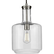 Progress P500230-009 Latrobe Collection One-Light Brushed Nickel Clear Glass Coastal Pendant Light Main Image.jpg
