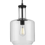 Progress P500230-031 Latrobe Collection One-Light Matte Black Clear Glass Coastal Pendant Light Main Image.jpg
