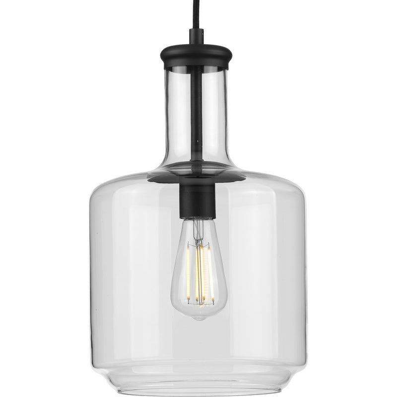 Progress P500230-031 Latrobe Collection One-Light Matte Black Clear Glass Coastal Pendant Light Main Image.jpg