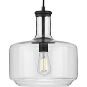 Progress P500231-031 Latrobe Collection One-Light Matte Black Clear Glass Coastal Pendant Light Main Image.jpg