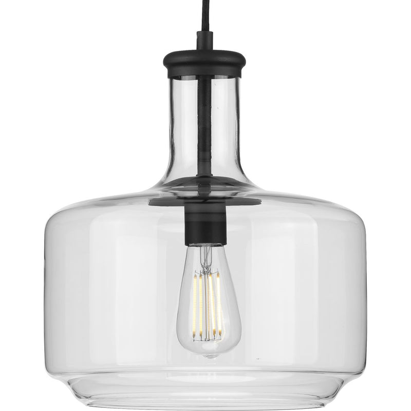 Progress P500231-031 Latrobe Collection One-Light Matte Black Clear Glass Coastal Pendant Light Main Image.jpg