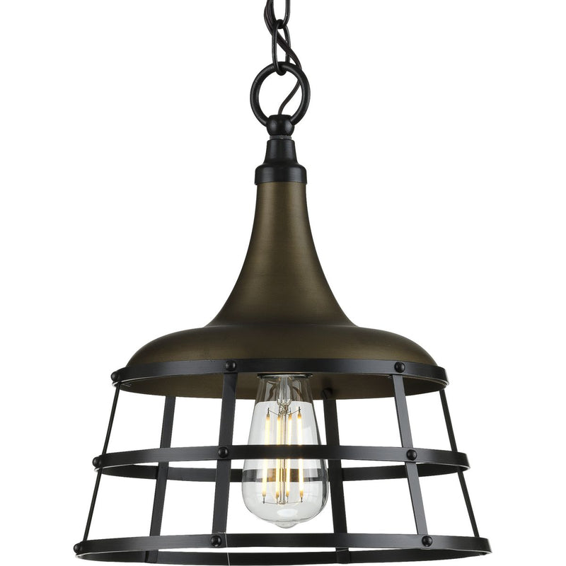 Progress P500236-161 Bastille Collection One-Light Aged Brass Coastal Pendant Light Main Image.jpg