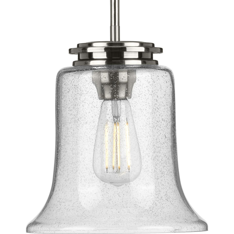 Progress P500238-009 Winslett Collection One-Light Brushed Nickel Clear Seeded Glass Coastal Pendant Light Main Image.jpg