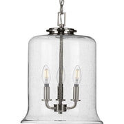 Progress P500239-009 Winslett Collection Three-Light Brushed Nickel Clear Seeded Glass Coastal Pendant Light Main Image.jpg