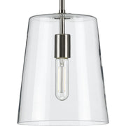 Progress P500241-009 Clarion Collection One-Light Brushed Nickel Clear Glass Coastal Pendant Light Main Image.jpg