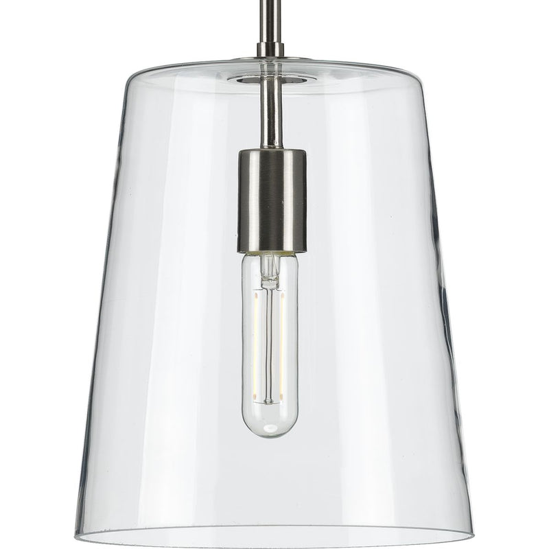 Progress P500241-009 Clarion Collection One-Light Brushed Nickel Clear Glass Coastal Pendant Light Main Image.jpg