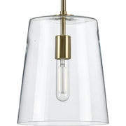 Progress P500241-012 Clarion Collection One-Light Satin Brass Clear Glass Coastal Pendant Light Main Image.jpg