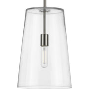 Progress P500242-009 Clarion Collection One-Light Brushed Nickel Clear Glass Coastal Pendant Light Main Image.jpg