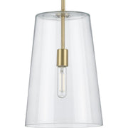 Progress P500242-012 Clarion Collection One-Light Satin Brass Clear Glass Coastal Pendant Light Main Image.jpg